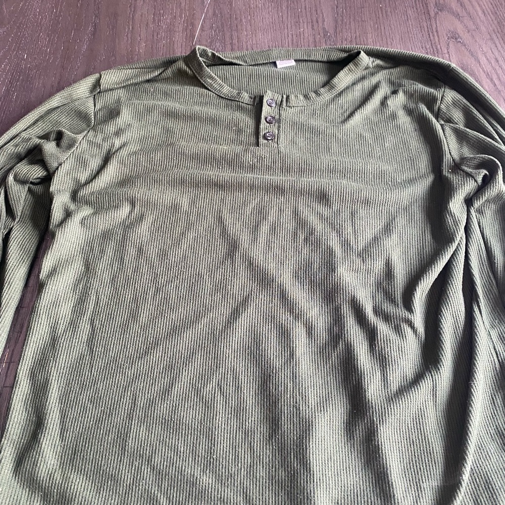 Olive Green Long Sleeve Henley Shirt